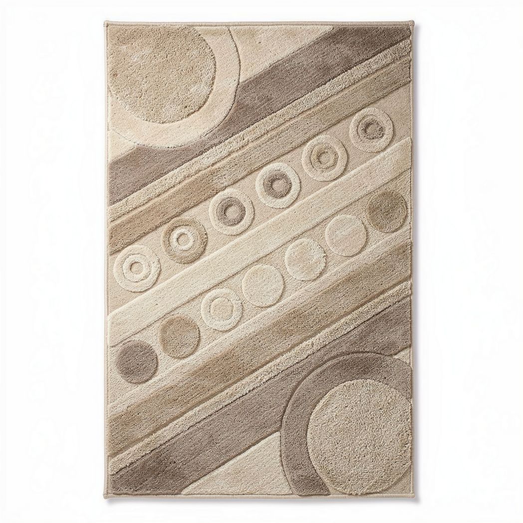 Area rug in geometric pattern with circles and lines beige 200 x 150 x 1cm