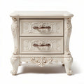 Elegant carved nightstand in cream finish with two drawers 50 x 40 x 60cm