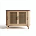 Natural wood and beige storage cabinet with slatted doors 80 x 40 x 70cm