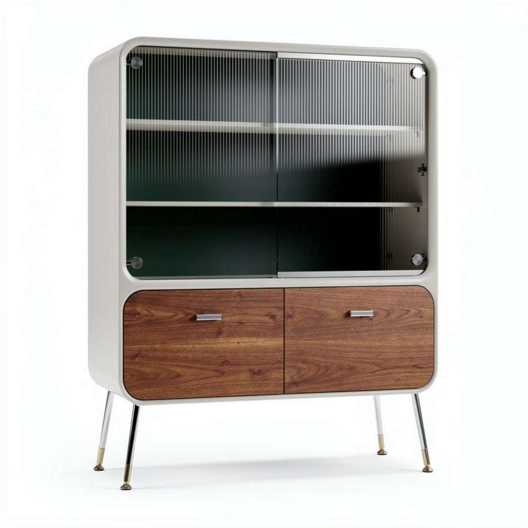 Modern glass and wood display cabinet with adjustable shelves 90 x 40 x 120cm
