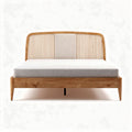 Wooden bed frame with upholstered headboard and modern design 210 x 160 x 100cm
