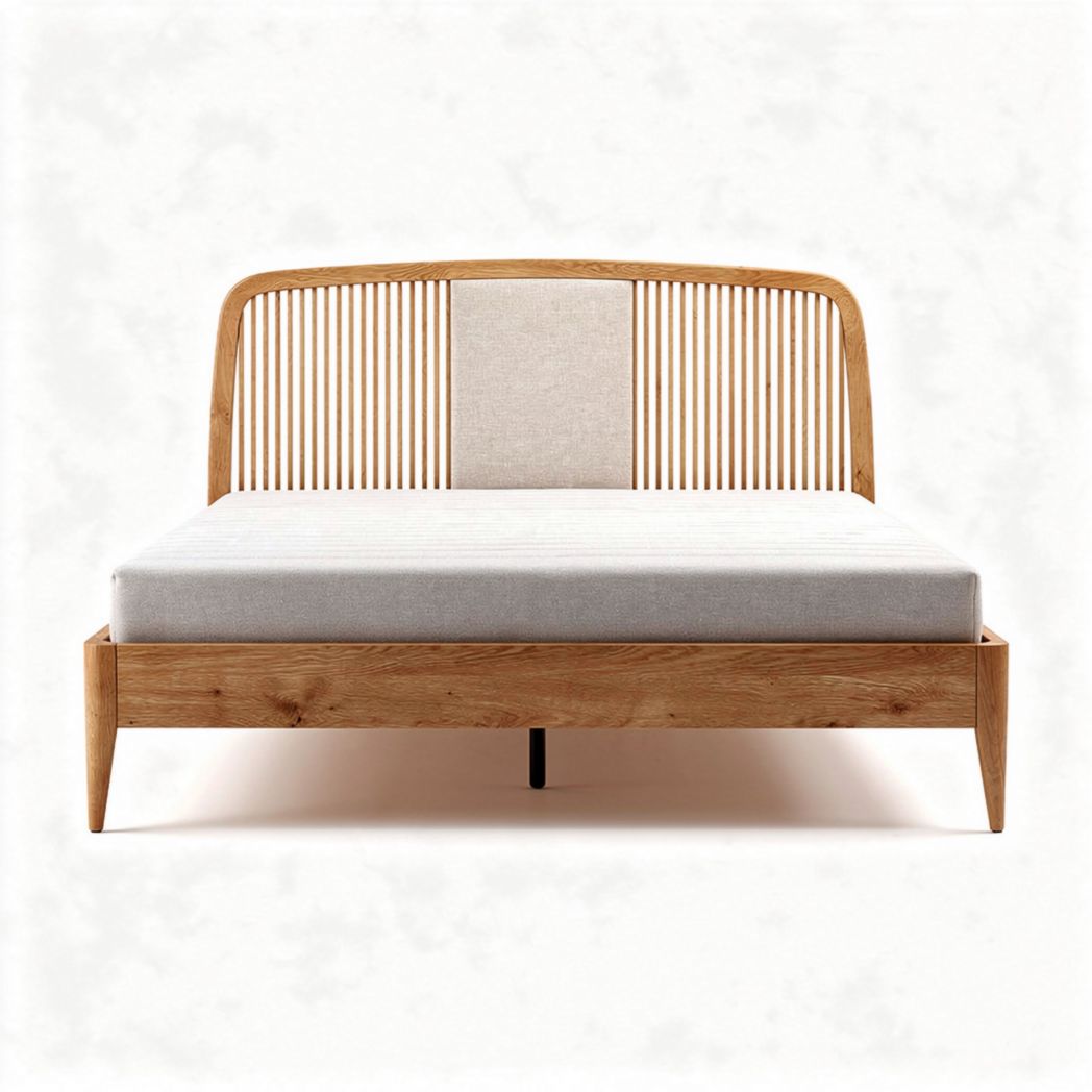Wooden bed frame with upholstered headboard and modern design 210 x 160 x 100cm