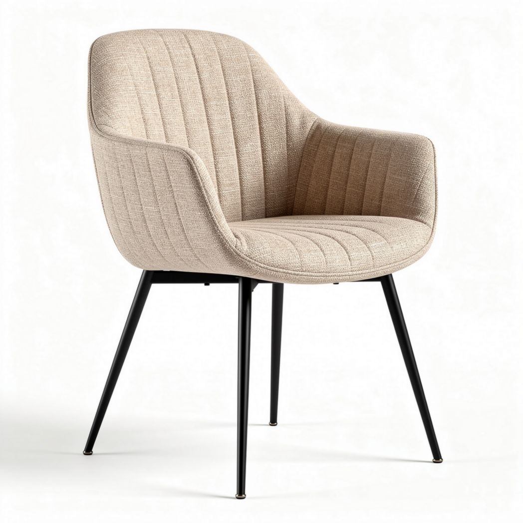 Upholstered beige accent chair with black metal legs 70 x 60 x 80cm