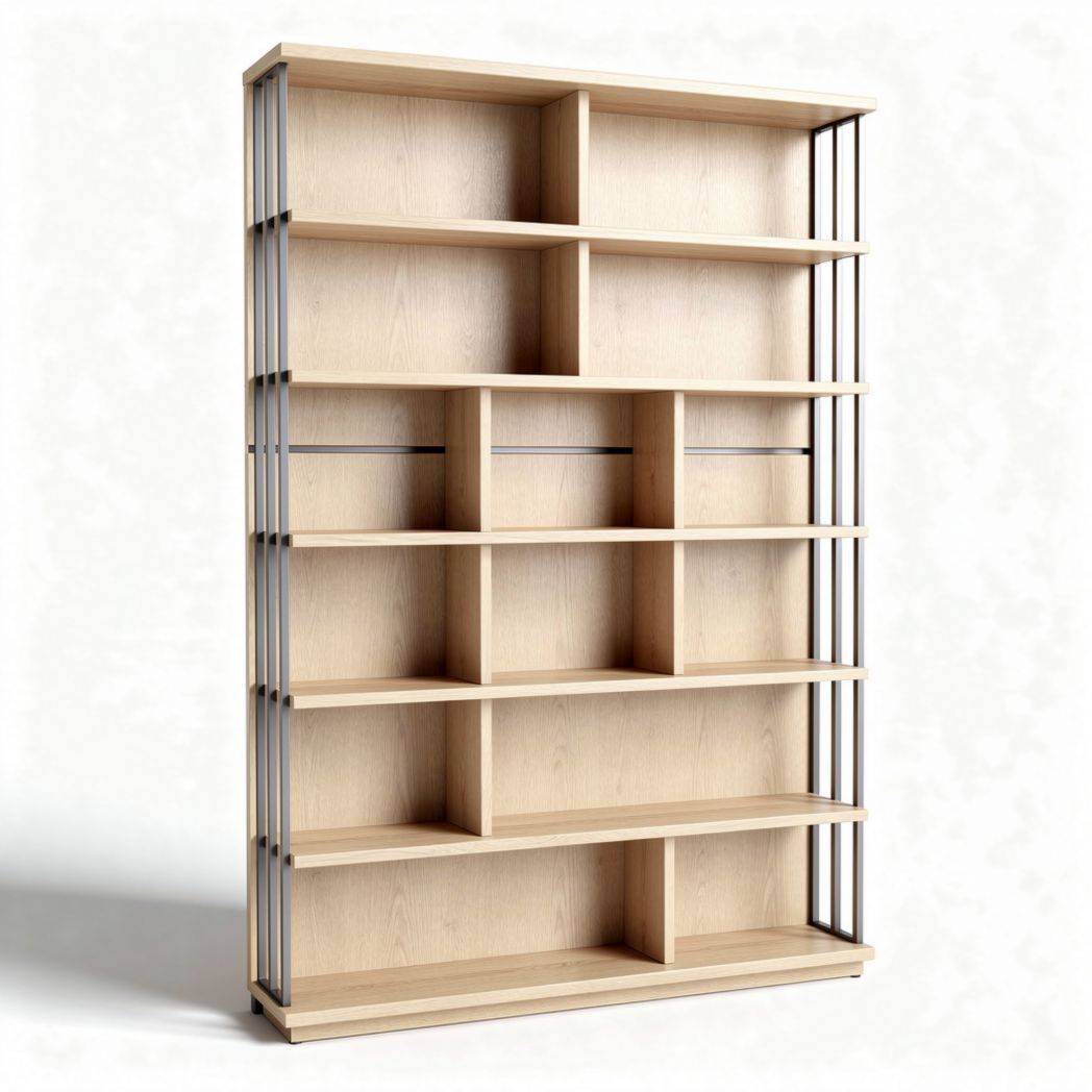 Wooden bookshelf with metal frame for living room storage 180 x 120 x 30cm