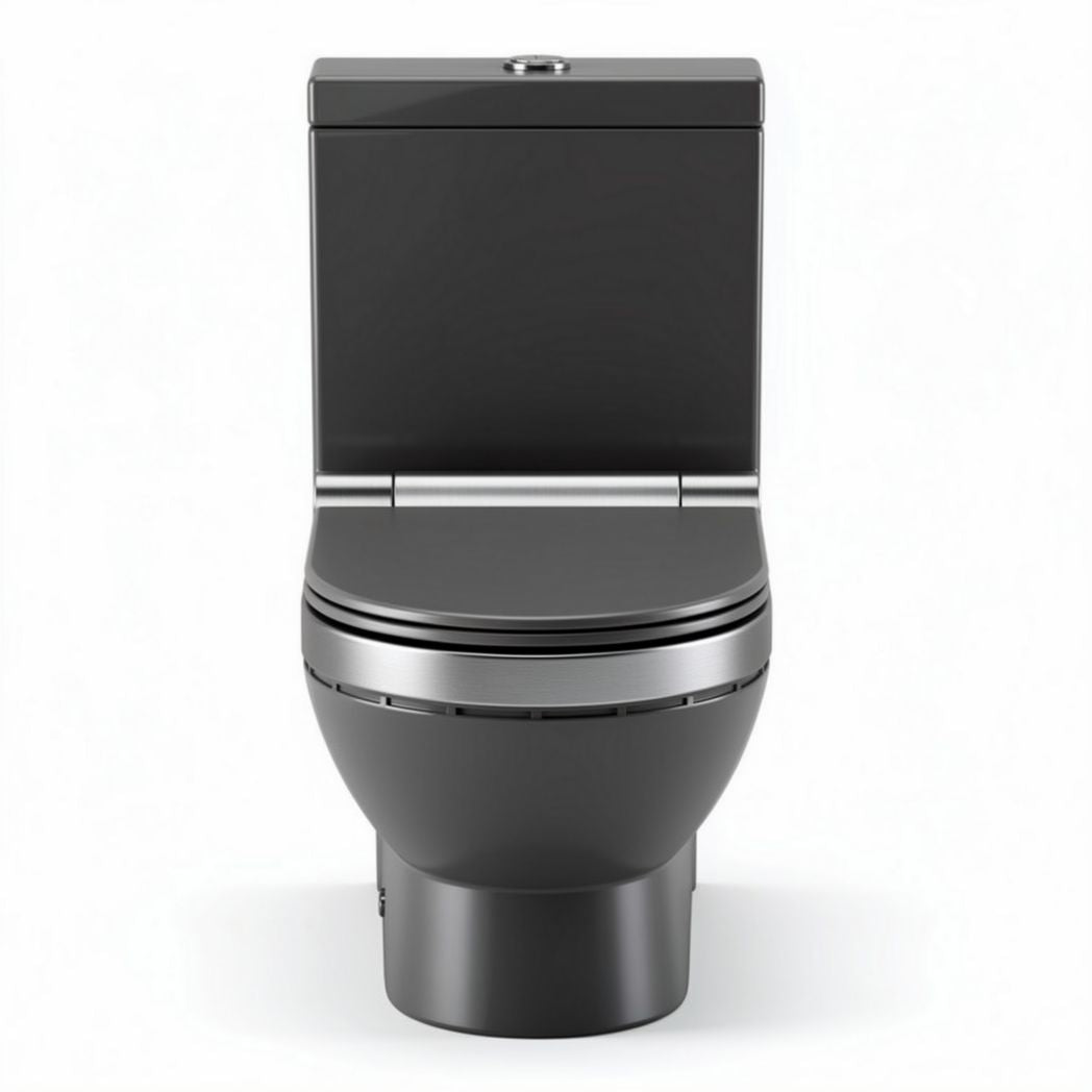 Single flush modern toilet in sleek black finish with compact dimensions 65 x 35 x 40cm