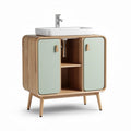 Wooden bathroom vanity cabinet with two doors and white sink 80 x 40 x 85cm