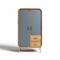 Wooden wardrobe with blue doors and two drawers measuring 100 x 50 x 190cm