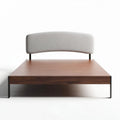 Wood platform bed with upholstered headboard in brown finish 200 x 160 x 100cm