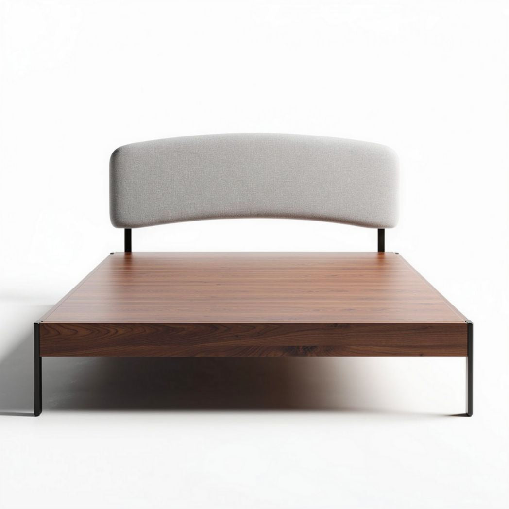 Wood platform bed with upholstered headboard in brown finish 200 x 160 x 100cm