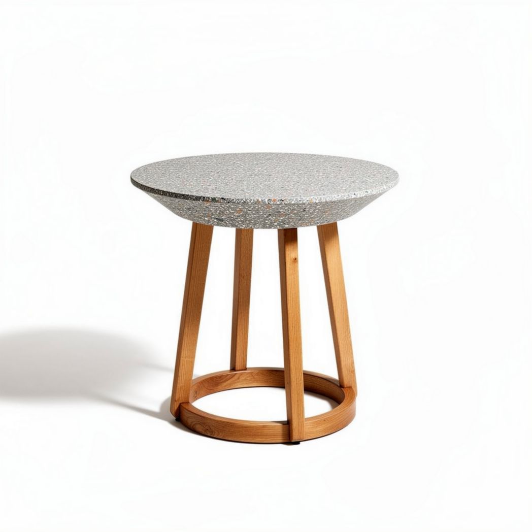 Concrete top round side table with wooden legs 60 x 60 x 75cm
